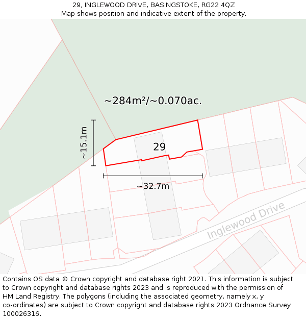 29, INGLEWOOD DRIVE, BASINGSTOKE, RG22 4QZ: Plot and title map