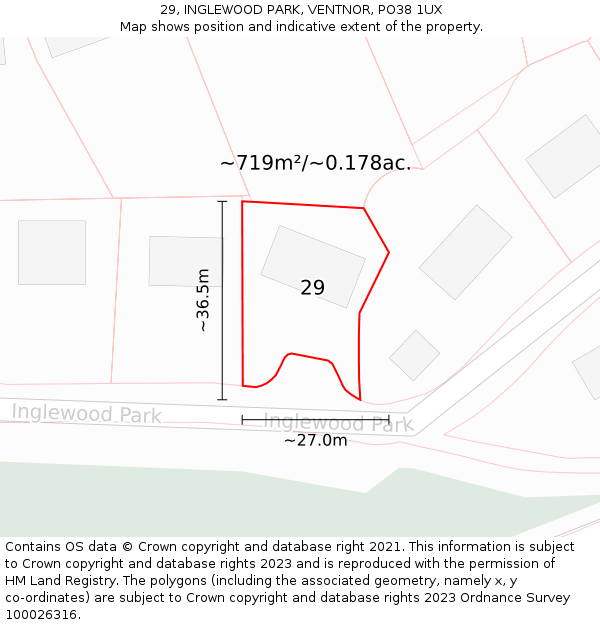 29, INGLEWOOD PARK, VENTNOR, PO38 1UX: Plot and title map