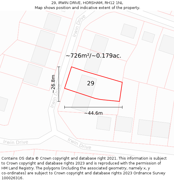 29, IRWIN DRIVE, HORSHAM, RH12 1NL: Plot and title map