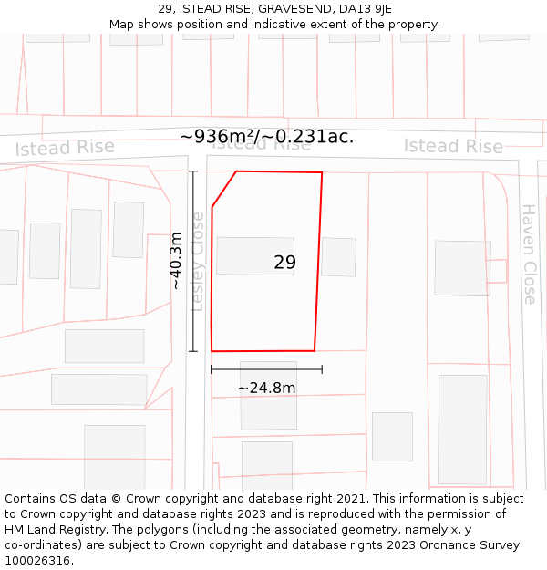 29, ISTEAD RISE, GRAVESEND, DA13 9JE: Plot and title map