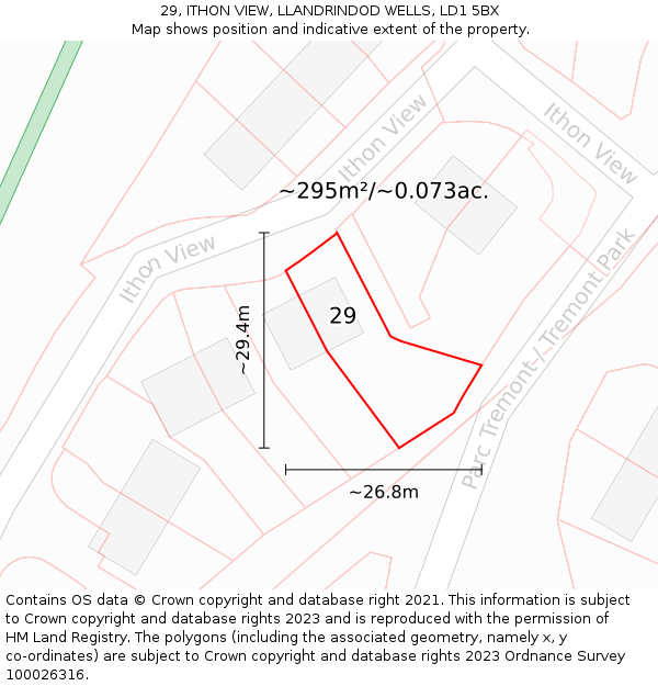 29, ITHON VIEW, LLANDRINDOD WELLS, LD1 5BX: Plot and title map