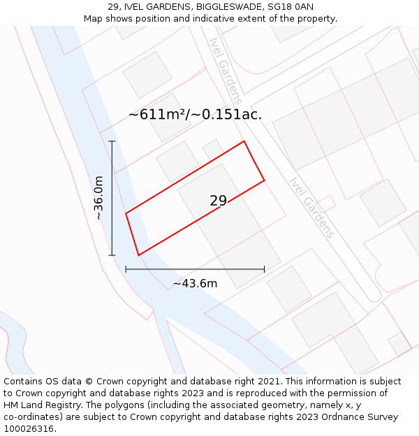 29, IVEL GARDENS, BIGGLESWADE, SG18 0AN: Plot and title map