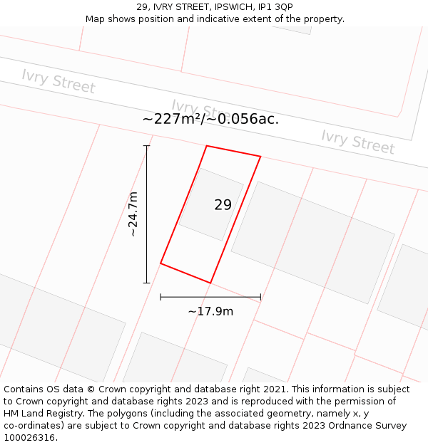 29, IVRY STREET, IPSWICH, IP1 3QP: Plot and title map