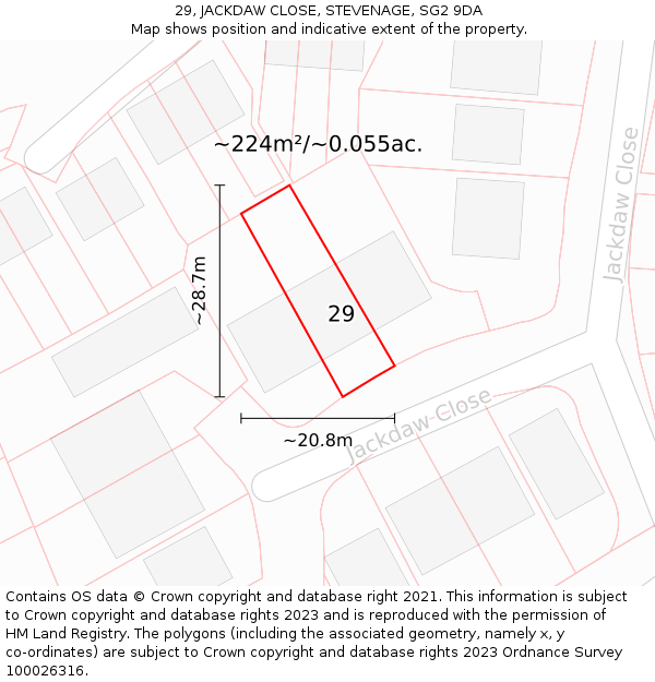 29, JACKDAW CLOSE, STEVENAGE, SG2 9DA: Plot and title map