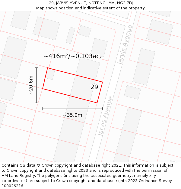 29, JARVIS AVENUE, NOTTINGHAM, NG3 7BJ: Plot and title map