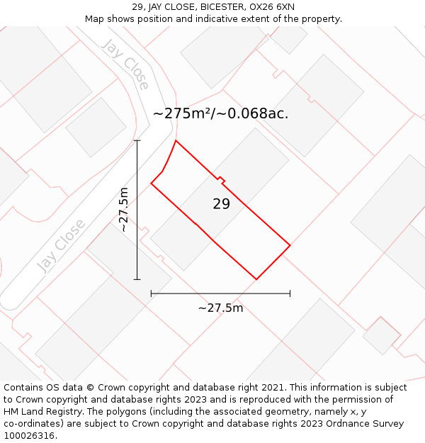29, JAY CLOSE, BICESTER, OX26 6XN: Plot and title map