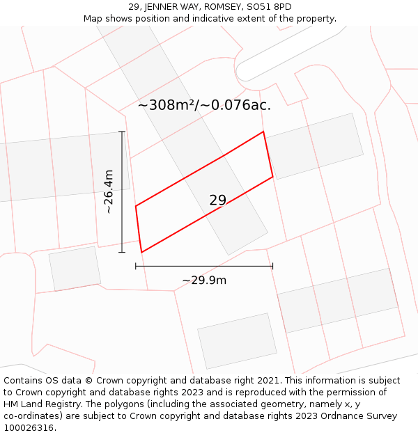 29, JENNER WAY, ROMSEY, SO51 8PD: Plot and title map