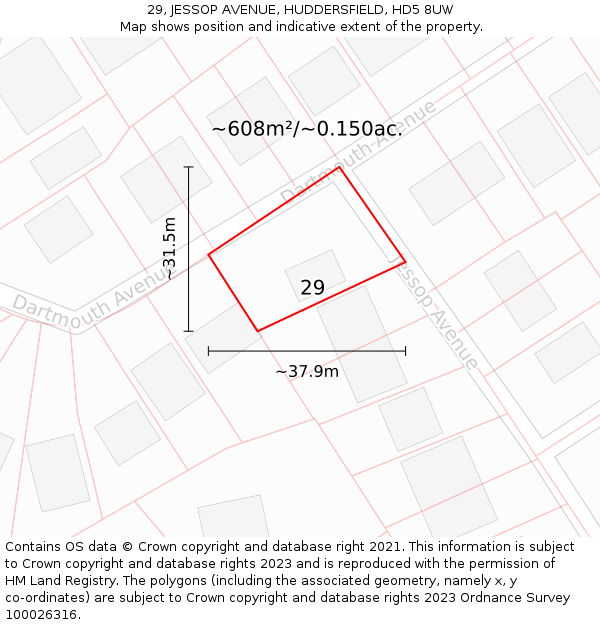 29, JESSOP AVENUE, HUDDERSFIELD, HD5 8UW: Plot and title map