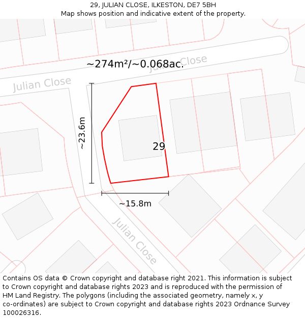 29, JULIAN CLOSE, ILKESTON, DE7 5BH: Plot and title map