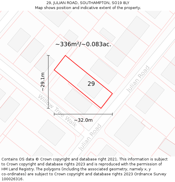 29, JULIAN ROAD, SOUTHAMPTON, SO19 8LY: Plot and title map