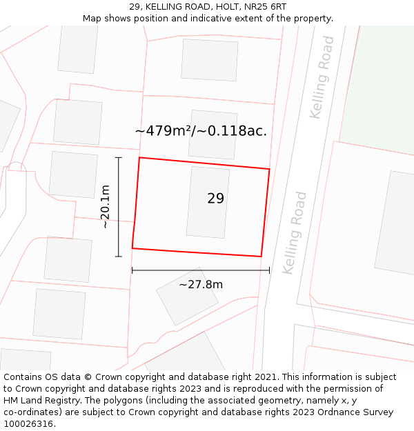 29, KELLING ROAD, HOLT, NR25 6RT: Plot and title map