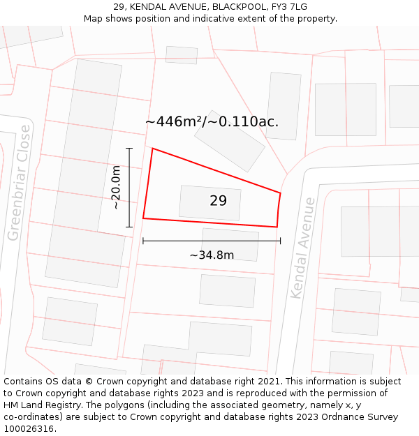 29, KENDAL AVENUE, BLACKPOOL, FY3 7LG: Plot and title map