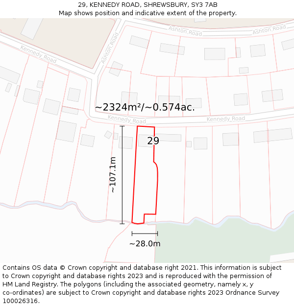 29, KENNEDY ROAD, SHREWSBURY, SY3 7AB: Plot and title map