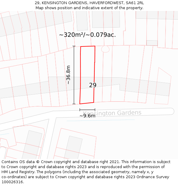 29, KENSINGTON GARDENS, HAVERFORDWEST, SA61 2RL: Plot and title map