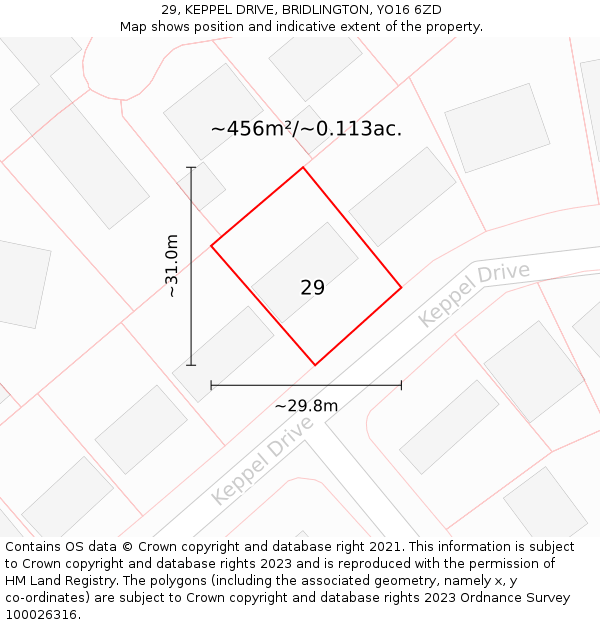 29, KEPPEL DRIVE, BRIDLINGTON, YO16 6ZD: Plot and title map