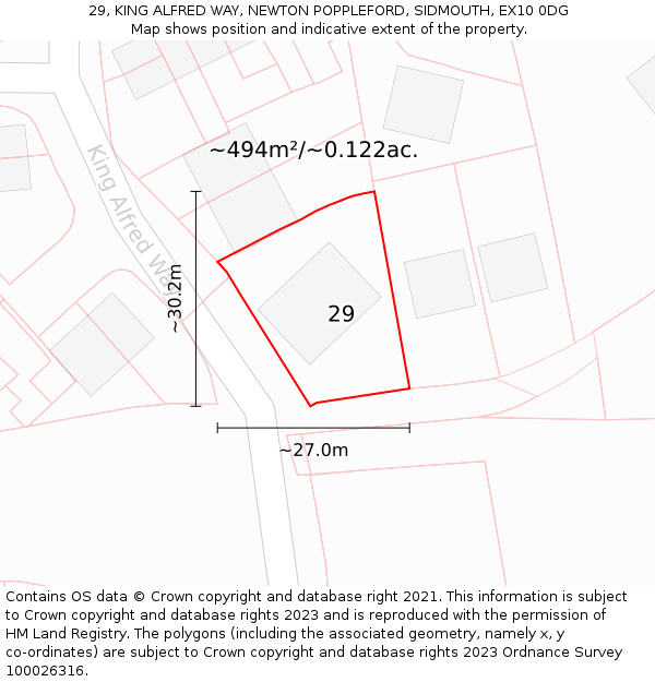 29, KING ALFRED WAY, NEWTON POPPLEFORD, SIDMOUTH, EX10 0DG: Plot and title map