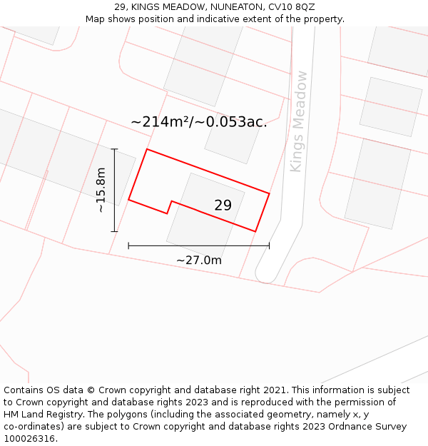 29, KINGS MEADOW, NUNEATON, CV10 8QZ: Plot and title map