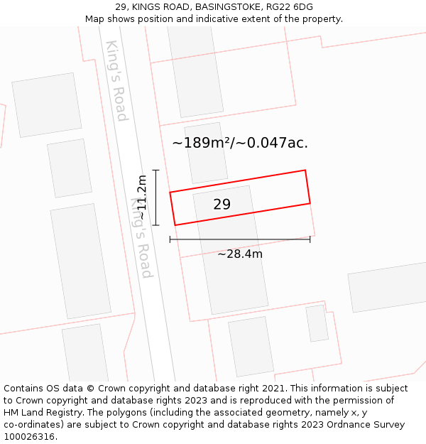 29, KINGS ROAD, BASINGSTOKE, RG22 6DG: Plot and title map