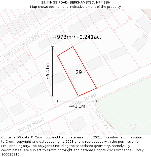 29, KINGS ROAD, BERKHAMSTED, HP4 3BH: Plot and title map