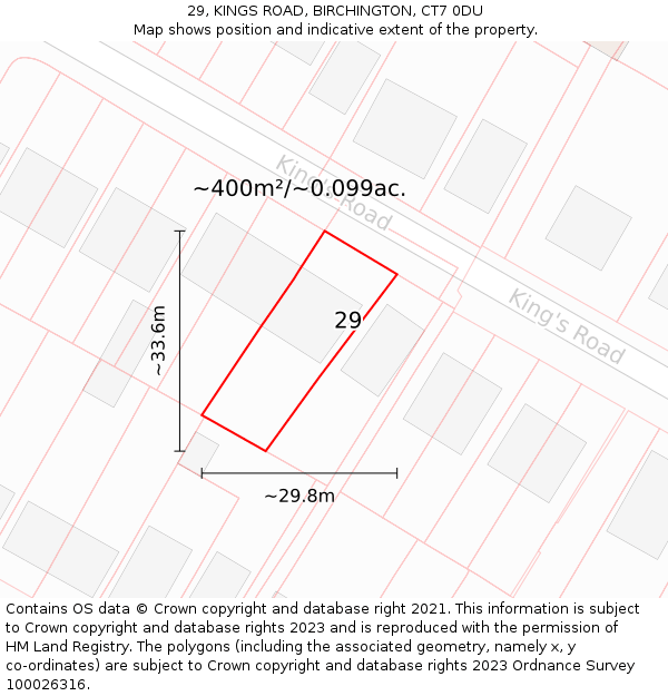 29, KINGS ROAD, BIRCHINGTON, CT7 0DU: Plot and title map