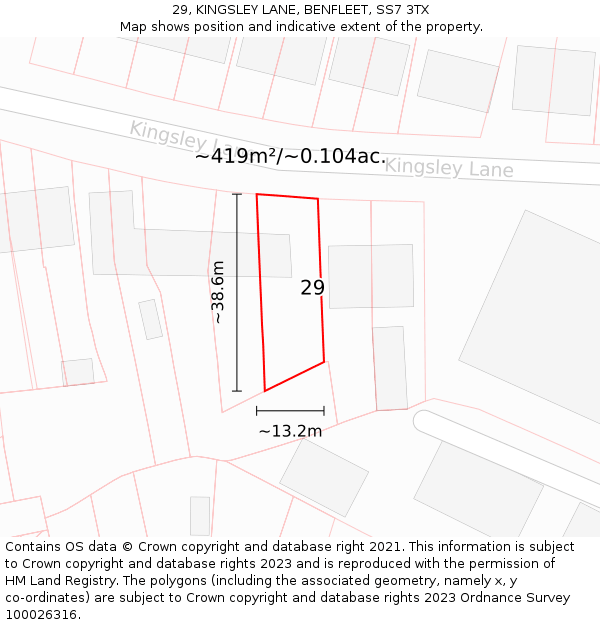 29, KINGSLEY LANE, BENFLEET, SS7 3TX: Plot and title map