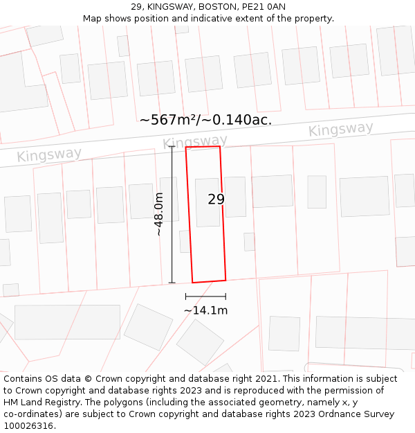 29, KINGSWAY, BOSTON, PE21 0AN: Plot and title map