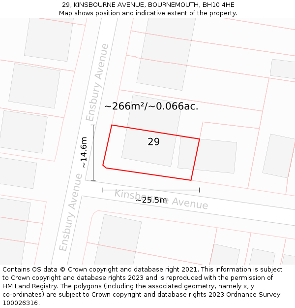 29, KINSBOURNE AVENUE, BOURNEMOUTH, BH10 4HE: Plot and title map