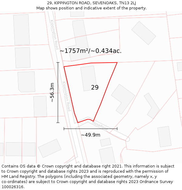 29, KIPPINGTON ROAD, SEVENOAKS, TN13 2LJ: Plot and title map