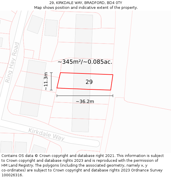 29, KIRKDALE WAY, BRADFORD, BD4 0TY: Plot and title map