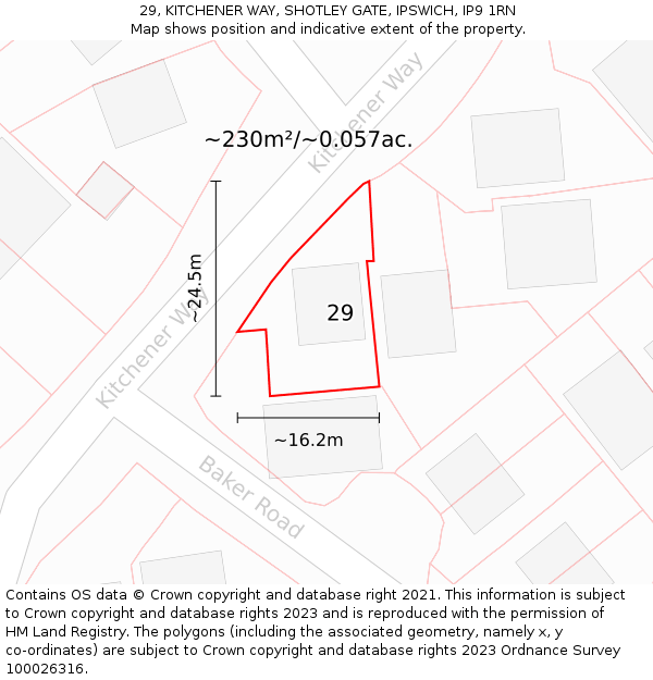 29, KITCHENER WAY, SHOTLEY GATE, IPSWICH, IP9 1RN: Plot and title map