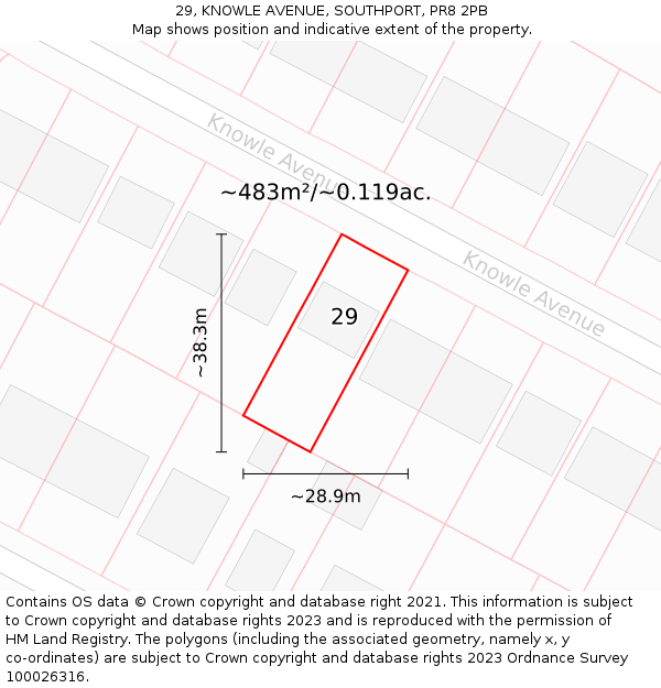 29, KNOWLE AVENUE, SOUTHPORT, PR8 2PB: Plot and title map