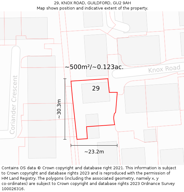 29, KNOX ROAD, GUILDFORD, GU2 9AH: Plot and title map