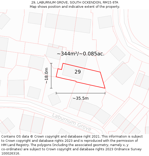 29, LABURNUM GROVE, SOUTH OCKENDON, RM15 6TA: Plot and title map