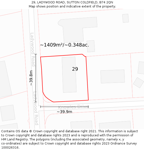 29, LADYWOOD ROAD, SUTTON COLDFIELD, B74 2QN: Plot and title map