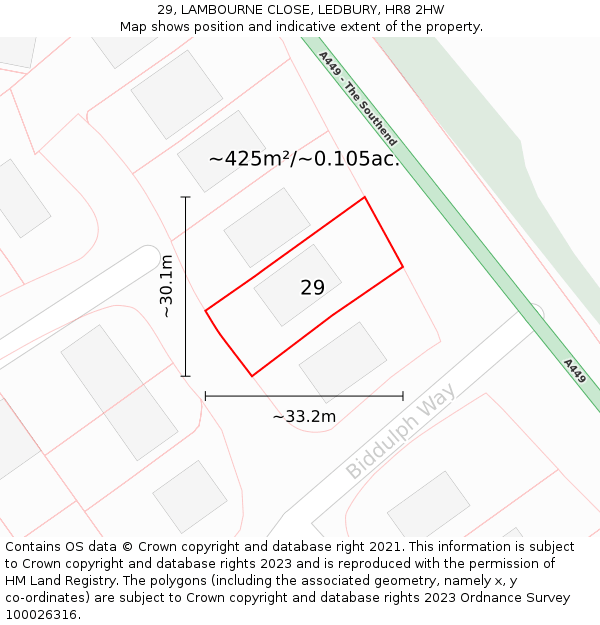 29, LAMBOURNE CLOSE, LEDBURY, HR8 2HW: Plot and title map