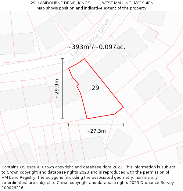 29, LAMBOURNE DRIVE, KINGS HILL, WEST MALLING, ME19 4FN: Plot and title map