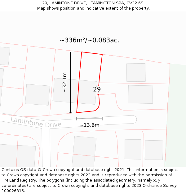 29, LAMINTONE DRIVE, LEAMINGTON SPA, CV32 6SJ: Plot and title map