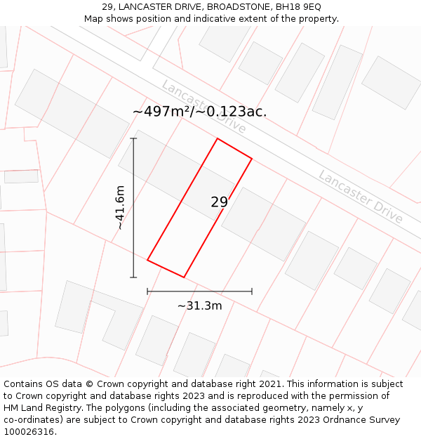 29, LANCASTER DRIVE, BROADSTONE, BH18 9EQ: Plot and title map