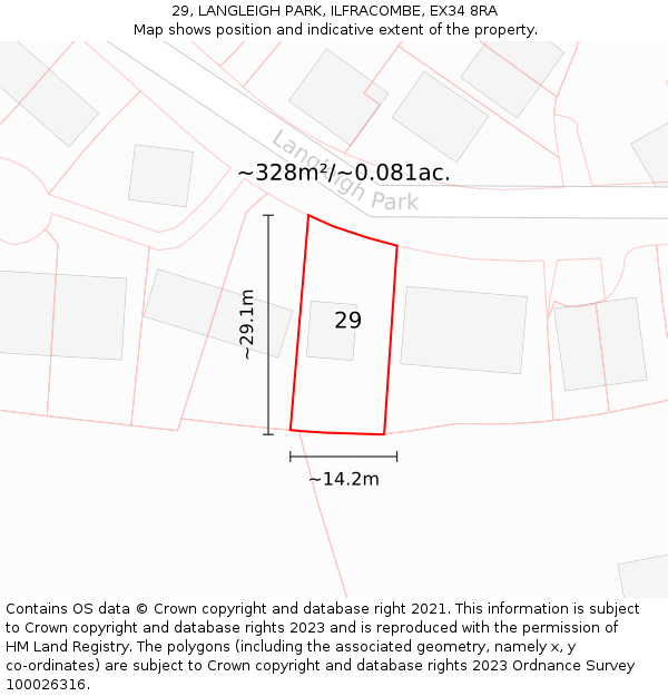 29, LANGLEIGH PARK, ILFRACOMBE, EX34 8RA: Plot and title map