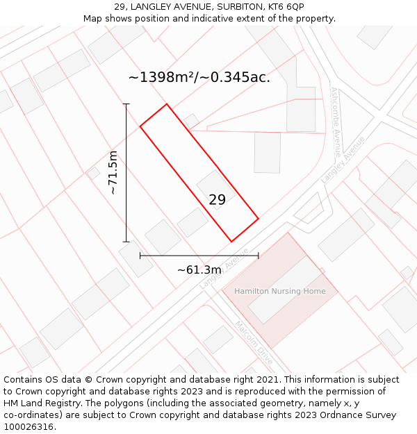 29, LANGLEY AVENUE, SURBITON, KT6 6QP: Plot and title map