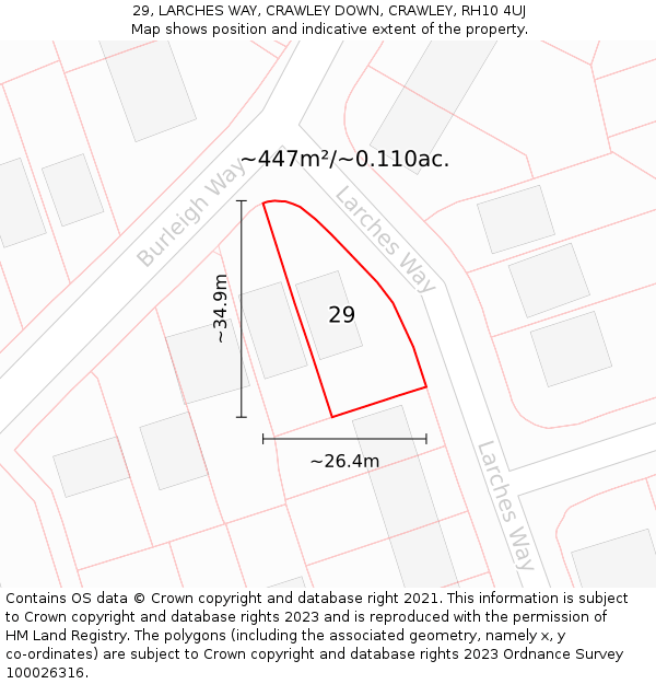 29, LARCHES WAY, CRAWLEY DOWN, CRAWLEY, RH10 4UJ: Plot and title map