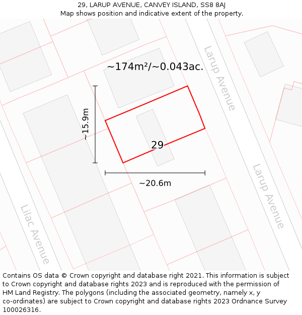 29, LARUP AVENUE, CANVEY ISLAND, SS8 8AJ: Plot and title map