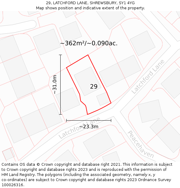 29, LATCHFORD LANE, SHREWSBURY, SY1 4YG: Plot and title map