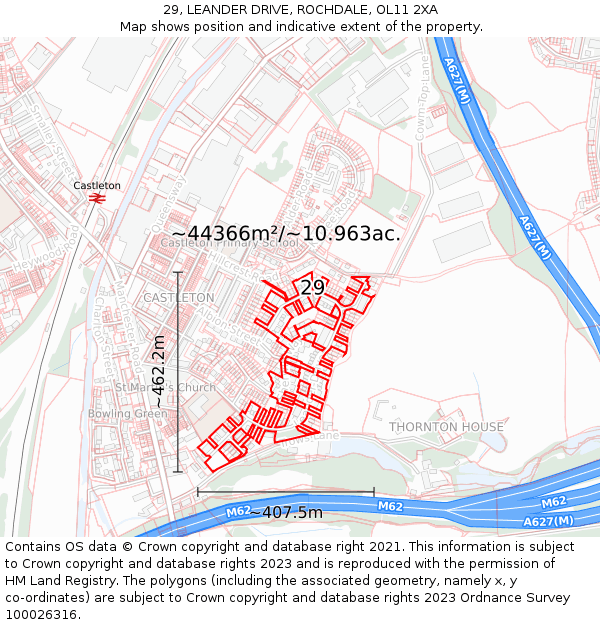 29, LEANDER DRIVE, ROCHDALE, OL11 2XA: Plot and title map