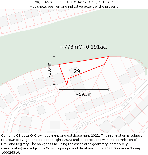 29, LEANDER RISE, BURTON-ON-TRENT, DE15 9FD: Plot and title map