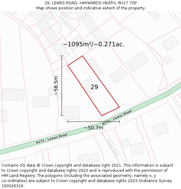 29, LEWES ROAD, HAYWARDS HEATH, RH17 7SP: Plot and title map