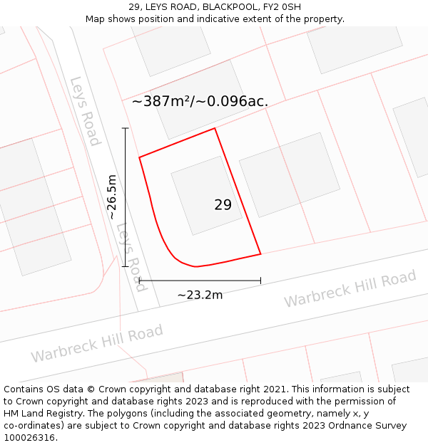 29, LEYS ROAD, BLACKPOOL, FY2 0SH: Plot and title map