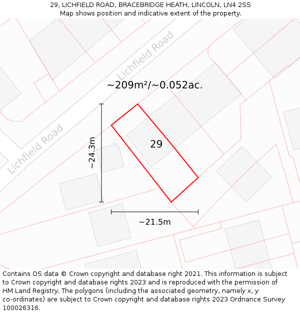 29, LICHFIELD ROAD, BRACEBRIDGE HEATH, LINCOLN, LN4 2SS: Plot and title map