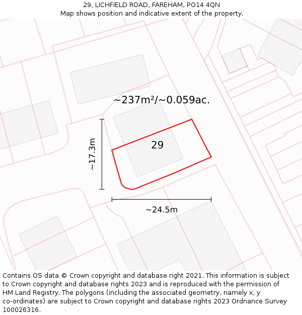 29, LICHFIELD ROAD, FAREHAM, PO14 4QN: Plot and title map