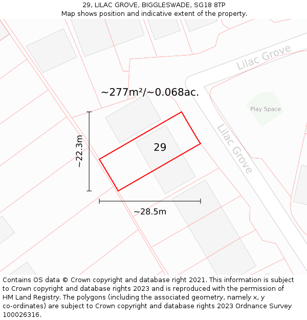 29, LILAC GROVE, BIGGLESWADE, SG18 8TP: Plot and title map